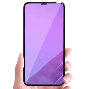 Pleine couverture Anti bleu violet clair verre trempé protecteur d'écran pour iphone X 6 7 7plus 8 plus 11 pro max