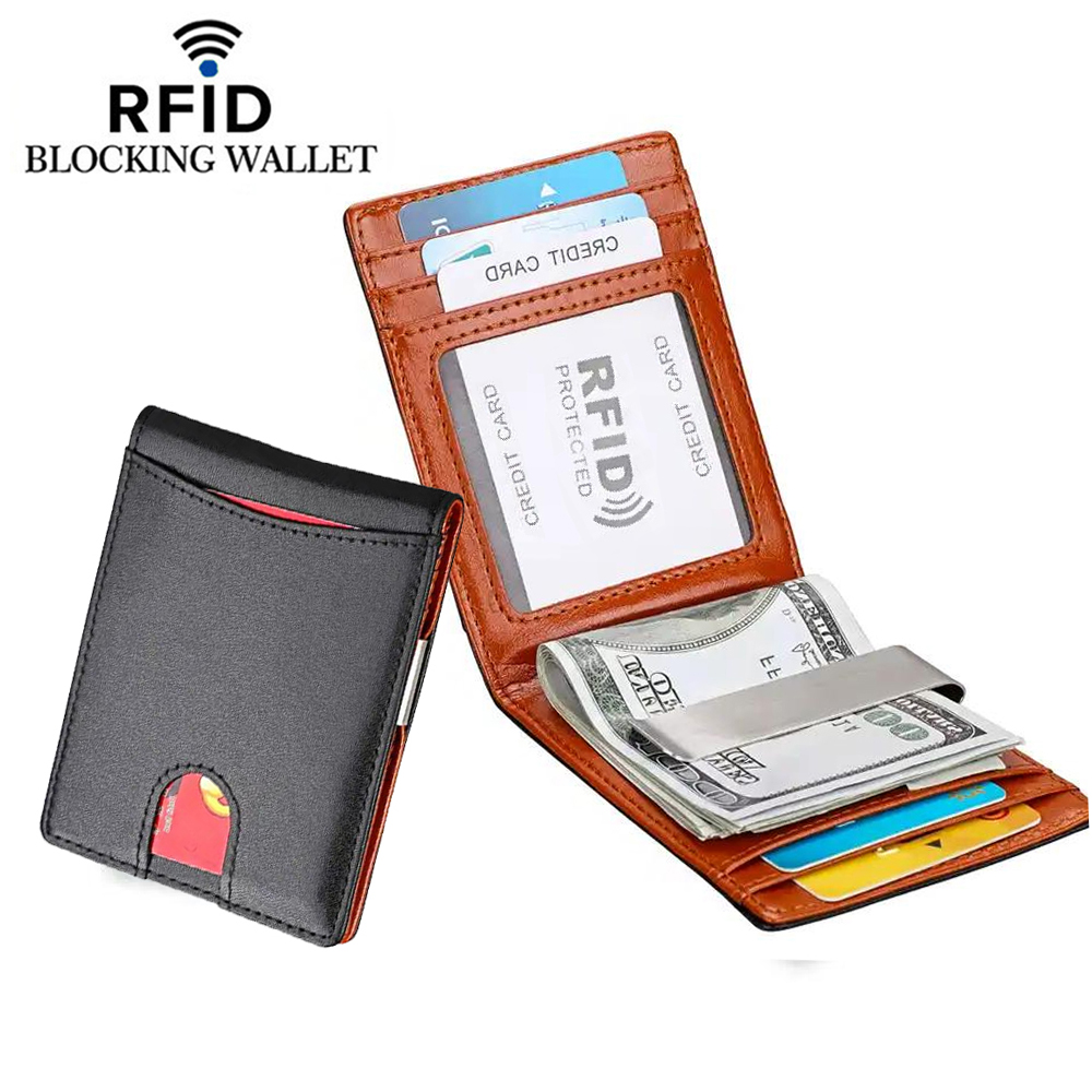 Custom Bifold Genuine Leather Wallet 11 Credit Card Holder Slots Front Pocket Minimalist Slim Men Wallet with Money Clip