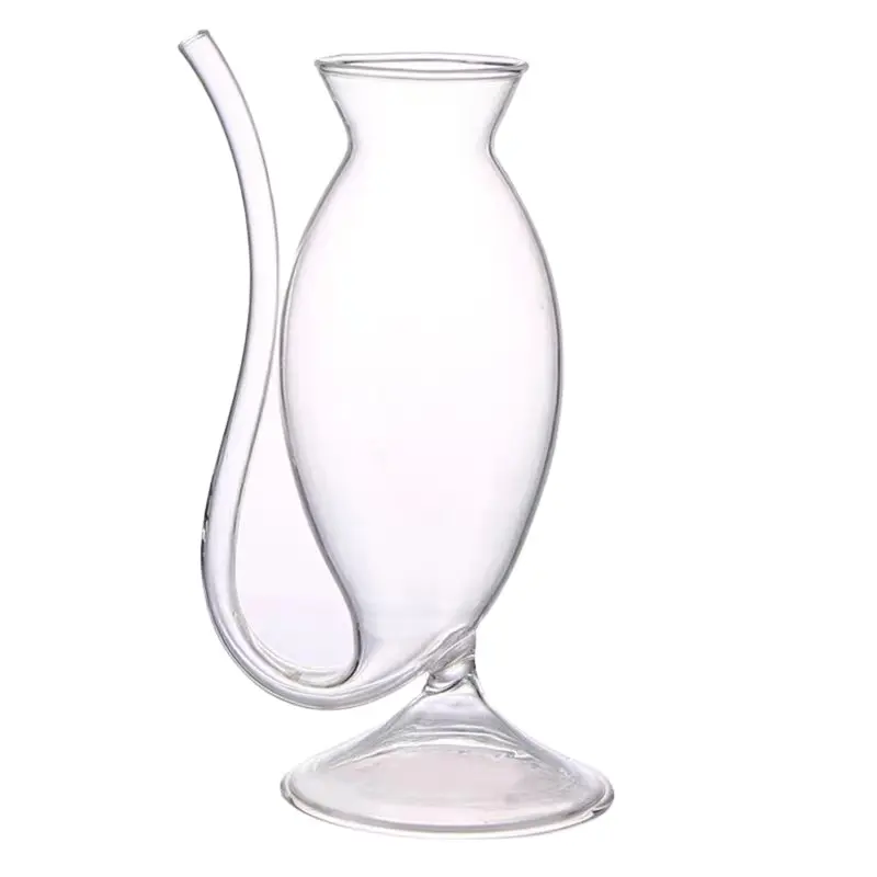 Custom Clear Cocktail Glasses 8oz Goblet with Built-in Straw Glass Wine Decanter Cups Mugs for Wine Champagne Juice Whiskey