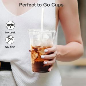 Vasos de Plástico Transparente de 20 oz con Tapas y Pajitas, Resistentes, Aptos para Alimentos, Antiderrames, Desechables para Café Helado y Smoothies - Product Image 3