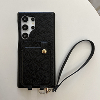 Dragonne de luxe en cuir végétalien antichoc couverture mobile pour A54 5G A73 carte de crédit portefeuille coque de téléphone S25 Ultra S24 FE