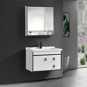 Miroir <span class=keywords><strong>de</strong></span> salle <span class=keywords><strong>de</strong></span> bain éclairé mural moderne résistant à l'eau avec armoire à vasque simple en MDF pour usage hôtelier - Product Image 2