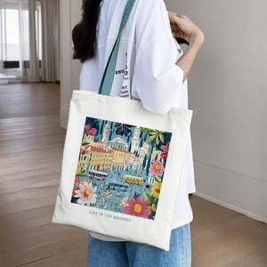 Custom Eco-Friendly Canvas Tote <b>Bag</b> with Zipper Closure Durable Cartoon Pattern for Daily Use & Custom Logo - Product Image 1