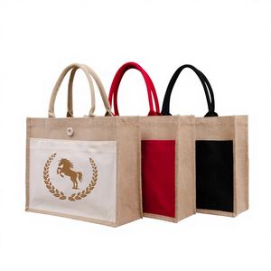 Bolsa de Compras de Yute Ecológica Negra de Doble Capa con Capacidad Personalizable para Alimentos y Herramientas, Ideal para Compras y Regalos - Product Image 1