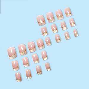 24 Uñas Postizas Francesas de Ojo de Gato, Color Rosa Nude <span class=keywords><strong>con</strong></span> Borde Dorado Brillante, Uñas Acrílicas de Lujo Reutilizables para <span class=keywords><strong>Manicura</strong></span> DIY - Product Image 4