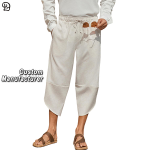 Pantalons Capri Harem <span class=keywords><strong>en</strong></span> Coton et <span class=keywords><strong>Lin</strong></span> <span class=keywords><strong>pour</strong></span> Hommes Personnalisés Légers et Amples Shorts 3/4 avec Cordon de Serrage Taille Élastique Décontractés Plage Bohème Yoga - Product Image 1