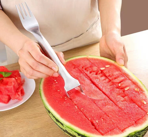 Fourchette à pastèque 2-en-1 S343 en acier inoxydable à double tête, pour couper et servir les fruits, vente en gros - Product Image 6