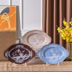 Best-selling American Double-Handled Bone China Tray Set 2 Pieces-New Design Non-Toxic Flower Pattern for Wedding Tableware - Product Image 1