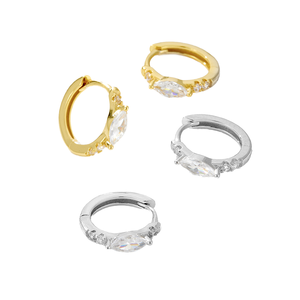 Peishang Jewelry 925 Sterling <b>Silver</b> 14K Gold Plated Trendy Mini Series CZ Zircon Horse-Eye Shaped <b>Hoop</b> Huggies Earrings Unisex - Product Image 4