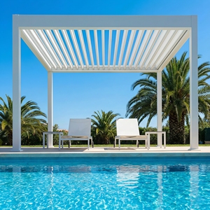 Pergola Costiera Anti-Tifone con Rinforzi, Telaio in Alluminio e Tetto Impermeabile per Uso Esterno in Riva al Mare - Gazebo in Alluminio - Product Image 1