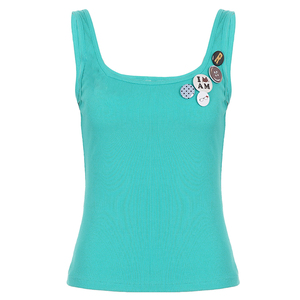 Camisola de Punto Acanalado Verde, Estilo Dulce y Femenino, Transpirable, de Viscosa/Poliéster, para Mujer, Ropa Casual de Verano - Product Image 6