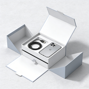 Emballage en papier pour produits électroniques en matériaux recyclés personnalisés, finition mate, revêtement UV, câble sans fil, boîte simple pour téléphone portable 3D - Product Image 1