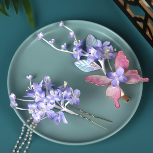Nuevo accesorio para el cabello de diseño original hecho a mano, estilo antiguo, flor de terciopelo morado clásica, pinza para el cabello estilo cheongsam Hanfu. - Product Image 4
