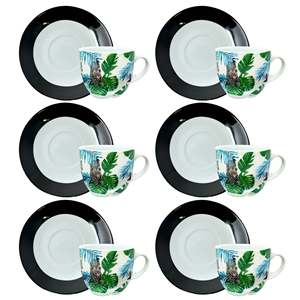 Set di 6 Vintage tazze da caffè Espresso con piattini cardamomo Design raffinato materiale colorato PC per alberghi - Product Image 1