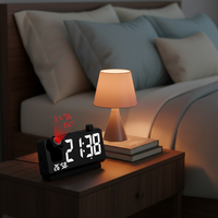 Jam Alarm Digital Cerdas Cermin Lengkung Multifungsi dengan Proyeksi Tampilan Suhu & Kelembapan untuk Meja/ Desktop