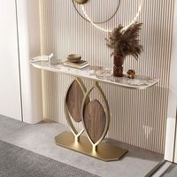 Table console moderne avec plateau en marbre, table d'entrée, base en métal, table étroite pour couloir, meubles de salon