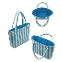 Tas Liburan Desain Pabrik Kustom OEM ODM Biru Putih Bergaris Kapasitas Besar Portabel Bahan Terry Kain Tas Jinjing Bergaya untuk Perjalanan