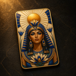 Sciarabe Alato della Regina dell'Antico Egitto, Carta da Collezione in Metallo a Doppia Faccia, Cornice Dorata, Lapislazzuli Blu, Loto e Sole, Decorazione Regalo - Product Image 4