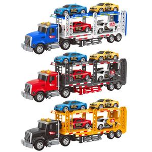 مجموعة ألعاب سيارات سباق وشاحنات نقل تعمل بالدفع والاحتكاك مع أضواء وأصوات للأطفال - Product Image 1