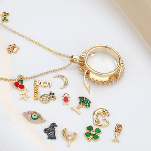 FY medallón collar nostálgico DIY flotante redondo corazón flor candado medallón colgante vida flotante memoria Collar para mujer - Product Image 3