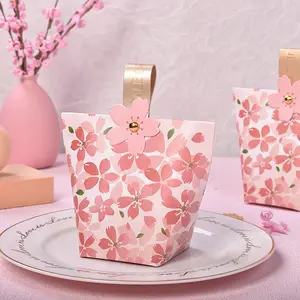 Romantic cherry blossom leather portable wedding souvenir candy box