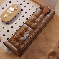 Ensemble de canapés modulaires en cuir vintage italien minimaliste, style de design moderne, populaire pour le salon, la villa, les meubles d'hôtel