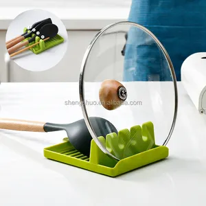 Spoon Spatula And Lid Multifunctional Kitchen Shelf With Non-slip Mat Drying Kitchen Wall Rack