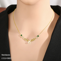 Collier pour femme, bijoux tendance et élégants, plaqué or 18 carats, acier inoxydable 304/316, pendentif ovale en forme de cœur vert, zircon, fleur
