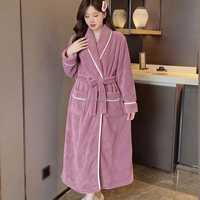 Peignoir long en polaire corail épaissie pour femme, nouveau design hiver, ample et minimaliste, avec lacets, vêtements d'intérieur chauds et confortables