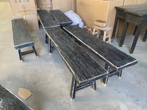 Chinese antieke vintage rustieke natuurlijke gerecycleerde oude eikenhouten lange bankkruk - Product Image 6