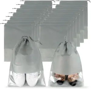 حقيبة تخزين أحذية خفيفة الوزن قابلة لإعادة الاستخدام بدون رباط من القماش المنسوج ومضادة للأتربة مع نافذة شفافة