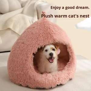 Cama para Gatos de Tela Ecológica con Diseño Simple y Sólido, Cueva de Felpa Cálida con Base Antideslizante, Cama para Perros, Suministros para Mascotas - Product Image 3