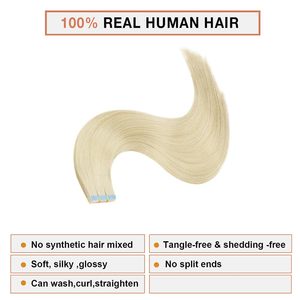 All'ingrosso naturale nastro biondo nelle estensioni dei capelli 100% capelli crudi vergini umani dritto invisibile osso biondo colore chiaro - Product Image 5