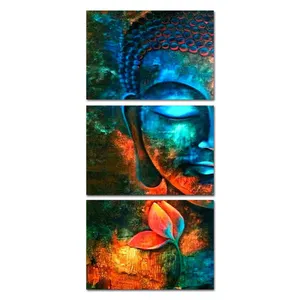 Moderne 3 panel boeddha schilderij op canvas wall art olieverf HD spray prints voor woonkamer muur poster Religie foto