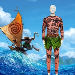 <span class=keywords><strong>Moana</strong></span> 마우이 코스프레 의상 세트 티셔츠 바지 잎 장식 할로윈 카니발 세트 성인용 어린이 마우이 문신 코스프레 의상 - Product Image 3