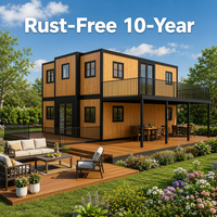 Casa Contenedor Expandible de 2 Pisos, 20ft 30ft 40ft, Exterior con Acabado de Madera, 4-5 Dormitorios, Doble Terraza, 100mm de Lana de Roca, Ideal para Hotel u Hogar