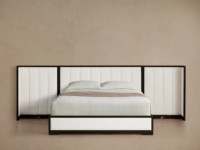Lit de Luxe Moderne en Bois Massif avec Tête de Lit Rembourrée et Capitonnée pour Chambres Parentales et Villas de Luxe