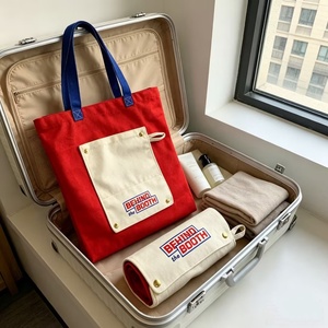 New Contrast Color Design Canvas Tote <b>Bag</b> <b>Large</b> Capacity Folding <b>Shopping</b> <b>Bag</b> with Pocket Portable Beach <b>Bag</b> - Product Image 5