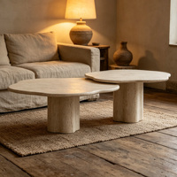 Table basse gigogne de luxe en travertin festonné Dream Home, table centrale moderne en pierre naturelle pour la décoration du salon