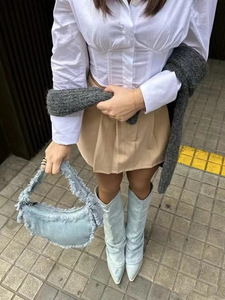 on Botas Mujer Ladies Women Denim Blue Wide Calf Boots for Women - Product Image 4