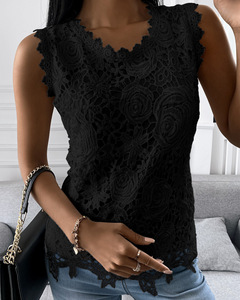 Jacquard camisas casuais femininas, sem mangas, plus size, de renda, plus size, imperdível - Product Image 6