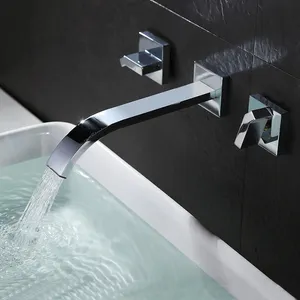 Ware Latão Quente e Frio Chrome Torneira Bacia Do Banheiro 3 Furos Torneiras Do Banheiro Cachoeira Face Basin Faucet