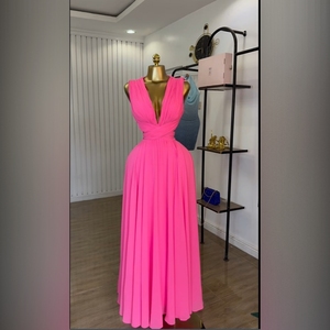 Vestido Maxi de Gasa con Aberturas Sexy para Mujer, Escote en V Profundo, Plisado, Sin Mangas, para Verano, Playa, Fiesta, Tallas Grandes, Venta al por Mayor, Moda Sehe - Product Image 4