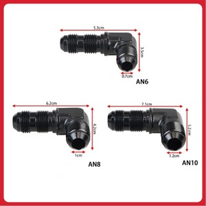 Adaptador de tubería de aceite macho a macho de 90 grados Haofa AN3 AN4 AN6 AN8 AN10 AN12 AN16 de aleación de aluminio negro - Product Image 2