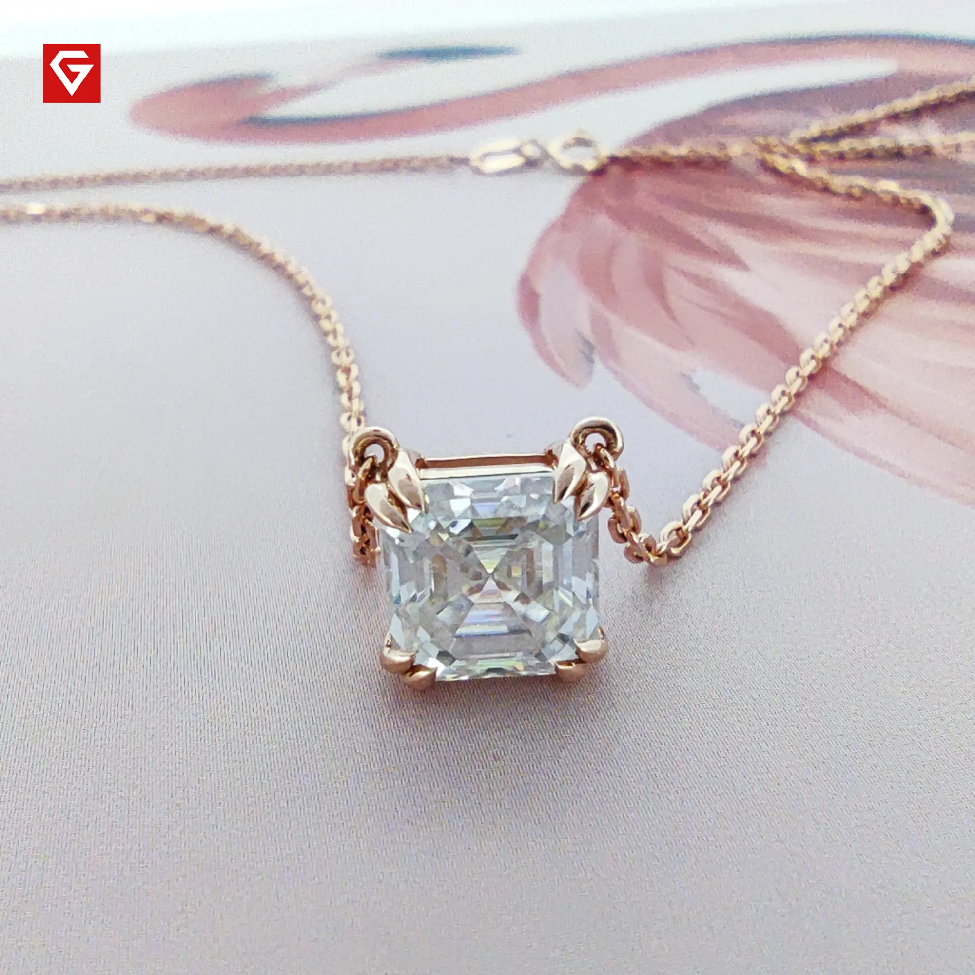 GIGAJEWE Trắng D VVS1 Tổng 2ct Rose Gold 9K/14K/18K Vòng Cổ 7 Mét Asscher Cắt Vàng Moissanite Vòng Cổ