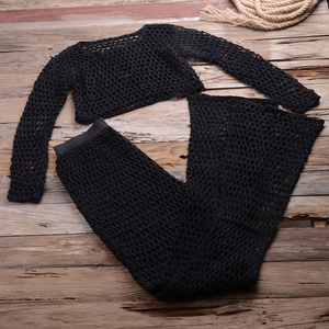 Pour les femmes 2 pièces Bikini Maillot <span class=keywords><strong>De</strong></span> Bain couvrir Tenues <span class=keywords><strong>de</strong></span> <span class=keywords><strong>Plage</strong></span> Évider À Manches Longues Pantalon Costume - Product Image 5