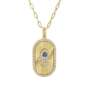 Gemnel 925 Plata 18K oro HAMSA mano diamante nombre placa collar joyería personalizada