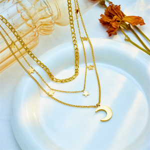 Collana <span class=keywords><strong>donna</strong></span> multistrato in acciaio inox stelle <span class=keywords><strong>luce</strong></span> luna lusso temperamento catena sovrapposizione usura nicchia - Product Image 3