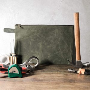 Sac à outils en toile cirée robuste et polyvalent, avec fermeture éclair, petite pochette de rangement portable, organisateur de matériel extérieur durable - Product Image 3