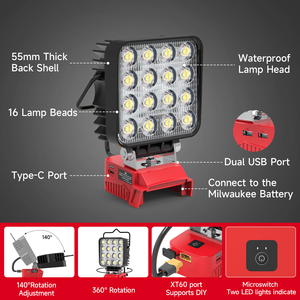 <span class=keywords><strong>Lampe</strong></span> de travail LED portable étanche 48W 4800LM 18V avec port de charge USB et Type-C, <span class=keywords><strong>lampe</strong></span> LED rechargeable - Product Image 3